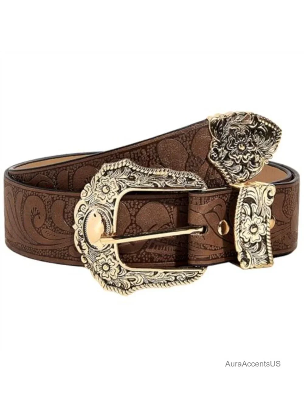 Vintage Western Leather Belt for Women, Cowgirl Belt with Alloy Buckle, Fits